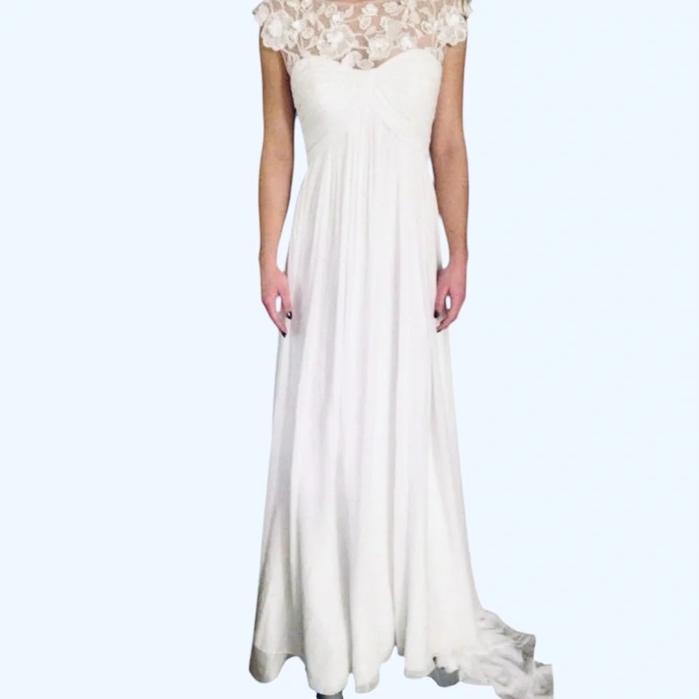lace mermaid wedding dress with 3 4 sleeves Three Quarter Sleeve Lace Fit Flare Wedding Dress main image 0